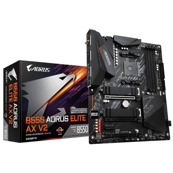 Gigabyte B550 AORUS ELITE AX, AMD, Sockel AM4, 3rd Generation AMD Ryzen 5, 3rd Generation AMD Ryzen™ 7, 3rd Generation AMD Ryzen™ 9, DDR4-SDRAM, 128 GB, DIMM