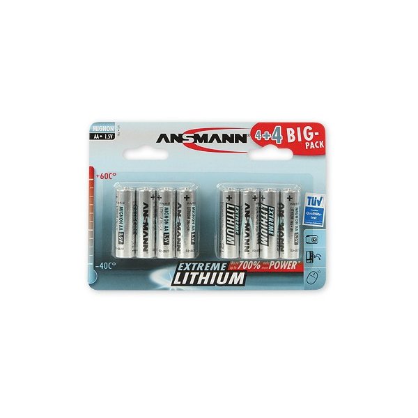 Ansmann 4+4 Lithium AA, Einwegbatterie, AA, Lithium, 1,5 V, 8 Stück(e), Silber