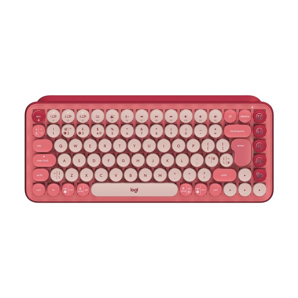 Logitech Pop Keys, Mini, Kabellos, RF Wireless + Bluetooth, Mechanischer Switch, QWERTY, Burgund, Pink, Rose