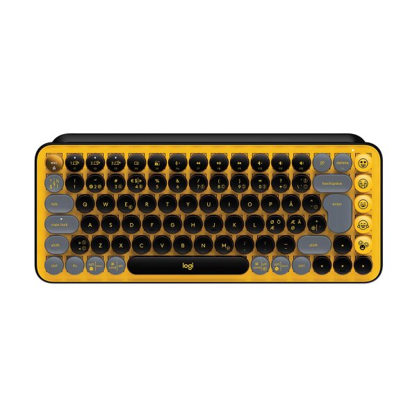 Logitech POP Keys Wireless Mechanical Keyboard With Emoji Keys, Mini, Kabellos, RF Wireless + Bluetooth, Mechanischer Switch, QWERTY, Schwarz, Grau, Gelb