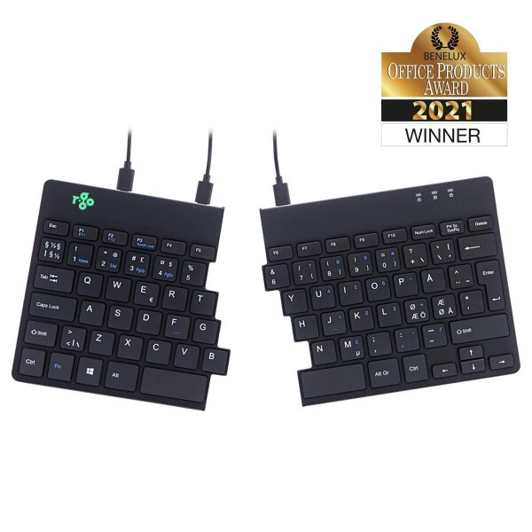 R-Go Tools Ergonomische Tastatur R-Go Compact Break, kompakte Tastatur mit Pausensoftware, QWERTY (NORDIC), Kabelgebunden, Schwarz, Mini, Kabelgebunden, USB, QWERTY, Schwarz