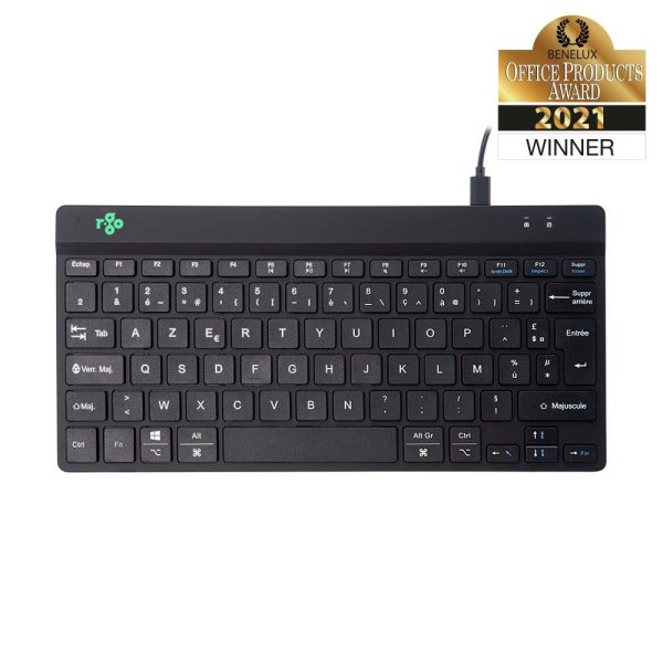 R-Go Tools Ergonomische Tastatur R-Go Compact Break, kompakte Tastatur mit Pausensoftware, AZERTY (FR), Kabelgebunden, Schwarz, Mini, Kabelgebunden, USB, AZERTY, Schwarz