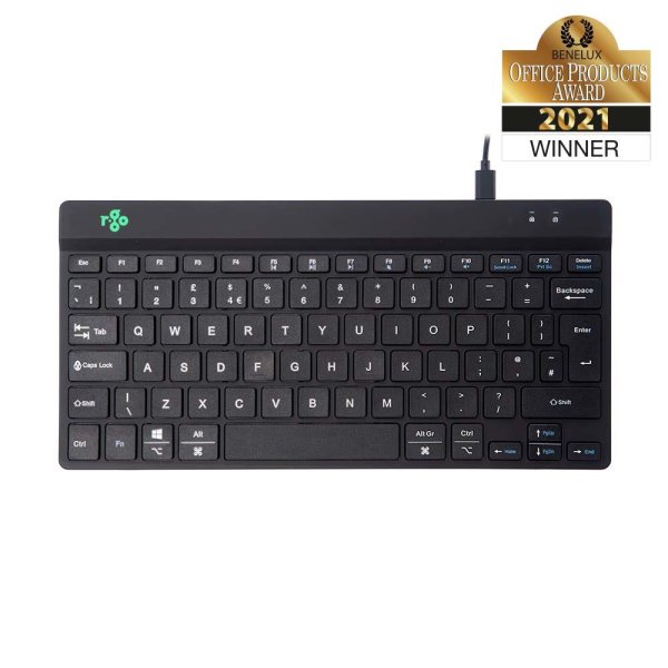 R-Go Tools Ergonomische Tastatur R-Go Compact Break, kompakte Tastatur mit Pausensoftware, QWERTY (UK), Kabelgebunden, Schwarz, Mini, Kabelgebunden, USB, QWERTY, Schwarz