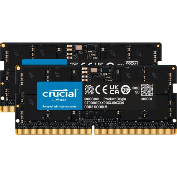 Crucial CT2K16G48C40S5, 32 GB, 2 x 16 GB, DDR5, 4800 MHz, 262-pin SO-DIMM