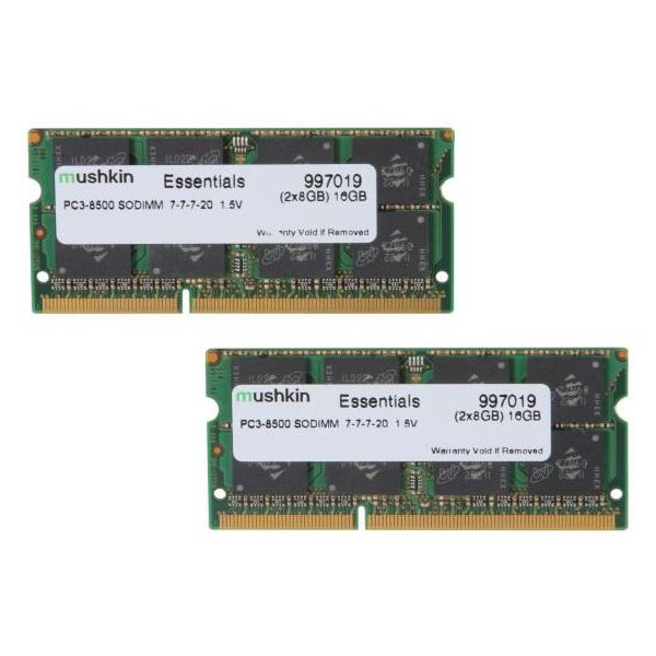 Mushkin SO-DIMM 16GB DDR3 Essentials, 16 GB, 2 x 8 GB, DDR3, 1066 MHz, 204-pin SO-DIMM