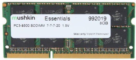 Mushkin SO-DIMM 8GB DDR3 Essentials, 8 GB, 1 x 8 GB, DDR3, 1066 MHz, 204-pin SO-DIMM