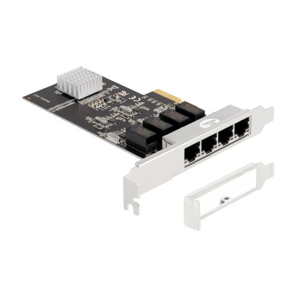 Delock PCI Express x4 Karte 4 x RJ45 Gigabit LAN RTL8111, PCIe, RJ-45, PCIe 2.0, Silber, PC, Windows 10, Windows 11, Windows 8.1