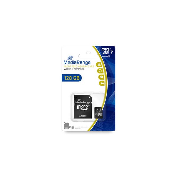 MEDIARANGE MR945, 128 GB, MicroSDXC, Klasse 10, UHS-I, 80 MB/s, 20 MB/s