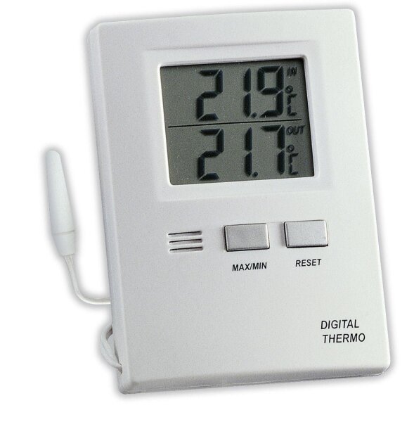 TFA Dostmann 30.1012, Elektronisches Umgebungsthermometer, Drinnen/Draußen, Digital, Weiß, Kunststoff, Tisch, Wand