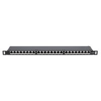 Intellinet 24-Port Cat6a Patchpanel, geschirmt, FTP, 19", 0,5 HE, Klemmleisten mit 90 Grad abgewinkelten Kabeleinführungen, schwarz, IEEE 802.3, IEEE 802.3ab, IEEE 802.3u, 10/100/1000Base-T(X), 1000 Mbit/s, Gold, Cat6a, 23/24/25/26