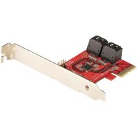 StarTech.com PCIe SATA Controller Karte - 4 Port SATA 3 Erweiterungskarte/Kontroller - 6Gbit/s - Full/Low-Profile Blende - ASM1062 Non-RAID Chipsatz - PCI Express Festplatten/SSD kontroller/Adapter, PCIe, SATA, PCIe 3.0, Rot, ASMedia - ASM1164, 6 Gbit/s