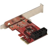 StarTech.com PCIe SATA Controller Karte - 4 Port SATA 3 Erweiterungskarte/Kontroller - 6Gbit/s - Full/Low-Profile Blende - ASM1062 Non-RAID Chipsatz - PCI Express Festplatten/SSD kontroller/Adapter, PCIe, SATA, PCIe 3.0, Rot, ASMedia - ASM1164, 6 Gbit/s