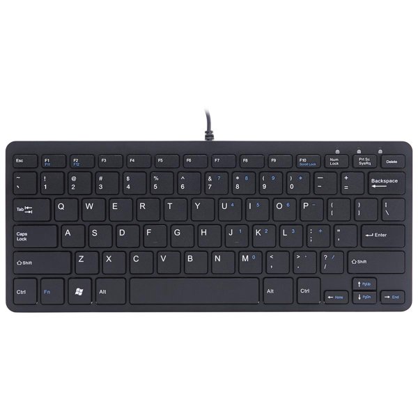 R-Go Tools Ergonomische Tastatur R-Go Compact, flaches Design, Mini-Tastatur, QWERTY (US), verkabelt, schwarz, Mini, Kabelgebunden, USB, QWERTY, Schwarz