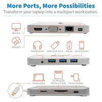 Tripp U442-DOCK2-S USB-C Dock, Dual Display – 4K HDMI/mDP, VGA, USB 3.x (5 Gbps), USB-A/C Nabe, GbE, 60 W PD-Aufladung, Kabelgebunden, USB 3.2 Gen 2 (3.1 Gen 2) Type-C, USB Typ-C, 1000 Mbit/s, IEEE 802.3, IEEE 802.3az, IEEE 802.3u, IEEE 802.3x, Silber