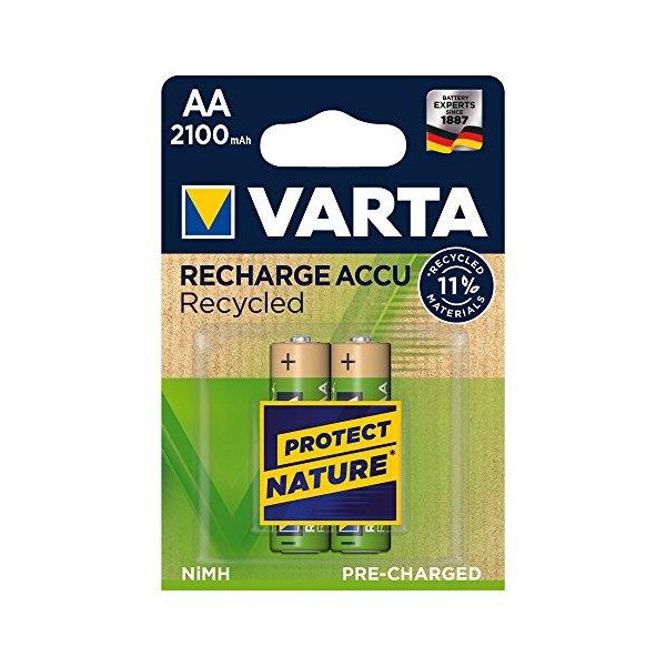 Varta 56816 101 402, Wiederaufladbarer Akku, Nickel-Metallhydrid (NiMH), 1,2 V, 2 Stück(e), 2100 mAh, Gold, Grün