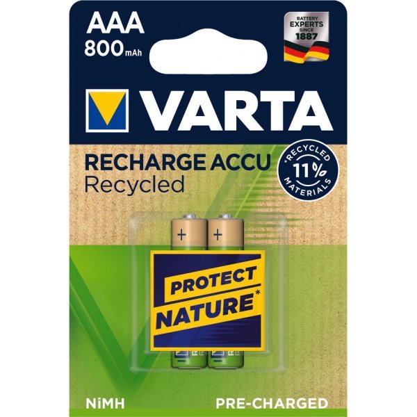 Varta 56813 101 402, Wiederaufladbarer Akku, Nickel-Metallhydrid (NiMH), 1,2 V, 2 Stück(e), 800 mAh, Gold, Grün