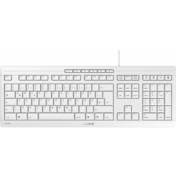 Cherry STREAM KEYBOARD, Volle Größe (100%), Kabelgebunden, USB, Mechanischer Switch, QWERTZ, Grau