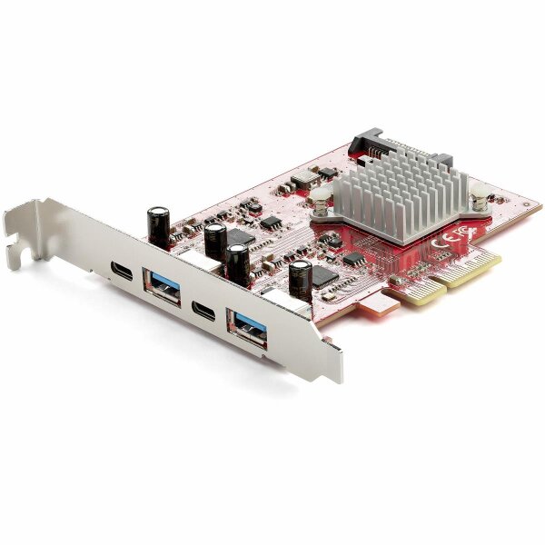 StarTech.com USB-C PCIe Karte mit 4 Ports - 10 Gbit/s USB PCI Express Erweiterungskarte mit 2 Controllern - 2x USB-C & 2x USB-A Ports (USB 3.2 Gen 2) - Schnittstellenkarte - Full Profile, PCIe, USB 3.2 Gen 2 (3.1 Gen 2), PCIe 3.0, Rot, ASMedia - ASM3142,