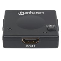 Manhattan 1080p 2-Port HDMI-Switch, Automatisches und manuelles Umschalten, schwarz, HDMI, 1.3b, Kunststoff, Schwarz, 5 m, 480i, 480p, 576i, 576p, 720p, 1080i, 1080p