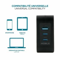 Mobilis Charger 100W 2USB C 1USBA GaN cable 100W, Drinnen, AC, Schwarz