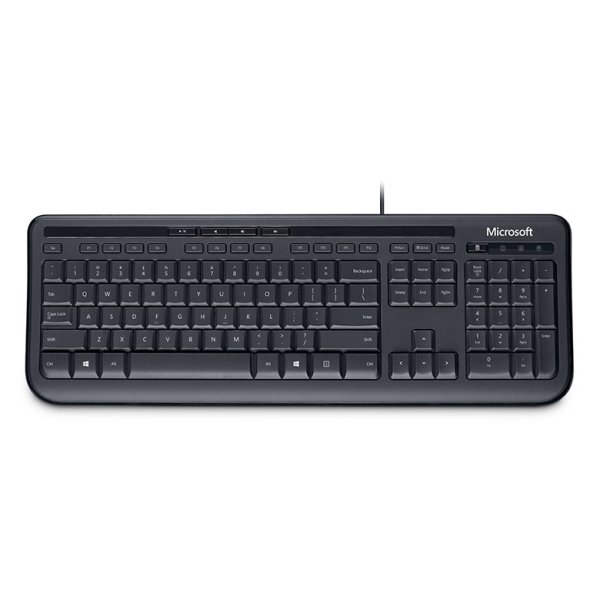 Microsoft Wired Keyboard 600, Volle Größe (100%), Kabelgebunden, USB, Membran Key Switch, QWERTY, Schwarz