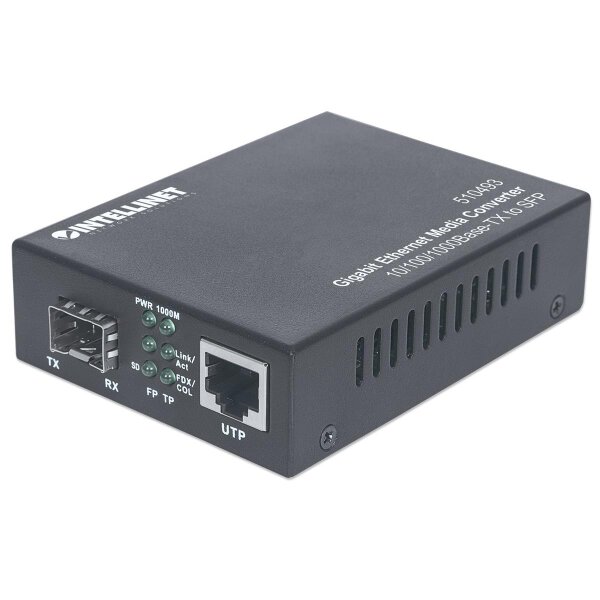 Intellinet Gigabit Ethernet auf SFP-Medienkonverter, 10/100/1000Base-TX auf SFP-Slot, leer, 1000 Mbit/s, 10Base-T, 100Base-TX, 1000Base-TX, IEEE 802.3, IEEE 802.3ab, IEEE 802.3u, IEEE 802.3z, Schnelles Ethernet, Gigabit Ethernet, 10,100,1000 Mbit/s, 1000