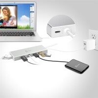 j5create JUD380-N USB™ 3.0 Mini Dock, Kabelgebunden, USB 3.2 Gen 1 (3.1 Gen 1) Type-A, 10,100,1000 Mbit/s, 10BASE-T, 100BASE-T, 1000BASE-T, Silber, Silver