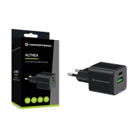 Conceptronic 2-Port 20W GaN USB-PD-Ladegerät, USB-C x 1, USB-A x 1, QC 3.0, PPS, Drinnen, AC, 12 V, Schwarz