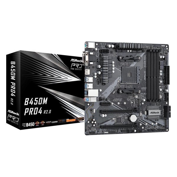 ASRock B450M Pro4 R2.0, AMD, Socket AM4, AMD Ryzen™ 3, AMD Ryzen™ 5, AMD Ryzen™ 7, DDR4-SDRAM, 128 GB, DIMM