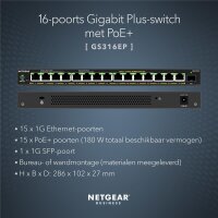 Netgear GS316EP-100PES, Managed, Gigabit Ethernet (10/100/1000), Vollduplex, Power over Ethernet (PoE)