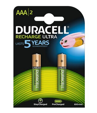 Duracell Akku Staycharged 2 x Micro 0,8 Ah, Wiederaufladbarer Akku, AAA, Nickel-Metallhydrid (NiMH), 1,2 V, 2 Stück(e), 800 mAh