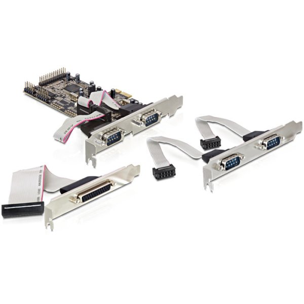 Delock PCI Express card 4 x serial, 1x parallel, PCIe, Moschip, Windows 2000/XP/Server-2003/Vista