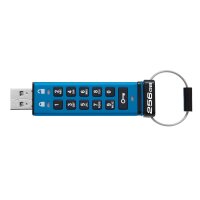 Kingston IronKey 256GB Keypad 200, FIPS 140-3 Lvl 3 (ausstehend) AES-256 Verschlüsselung, 256 GB, USB Typ-A, 3.2 Gen 1 (3.1 Gen 1), 145 MB/s, Schutzhülle, Blau