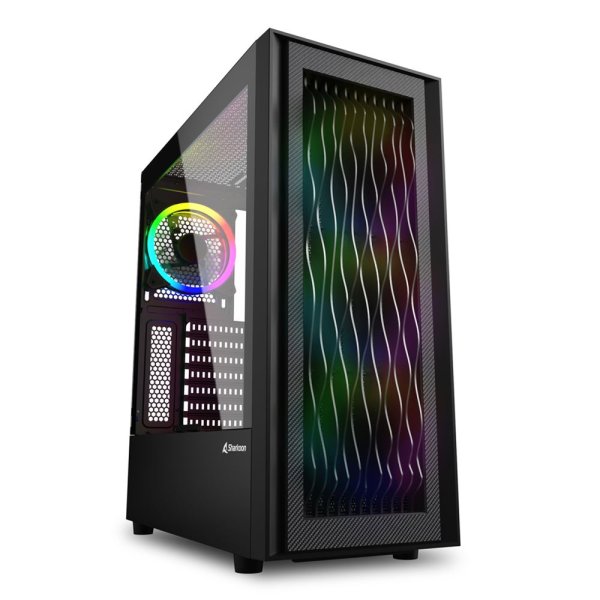 Sharkoon RGB Wave, Desktop, PC, Schwarz, ATX, micro ATX, Mini-ITX, Multi, Hinten, Vorderseite