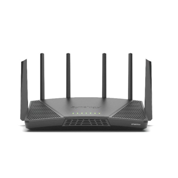 Synology RT6600ax Router WiFi6 1xWAN 3xGbE 1x2.5Gb, Wi-Fi 6E (802.11ax), Tri-Band (2,4 GHz / 5 GHz / 5 GHz), Ethernet/LAN, 3G, Schwarz, Tragbarer Router