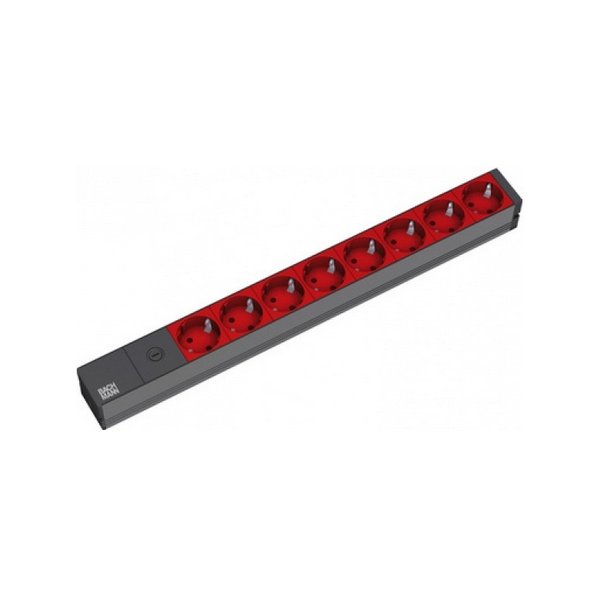 Bachmann 19 2m 8x Schuko H05VV-F 3G 1.00mm², 2 m, Aluminium, Schwarz, Rot, 8 AC-Ausgänge, 10 A, Schwarz