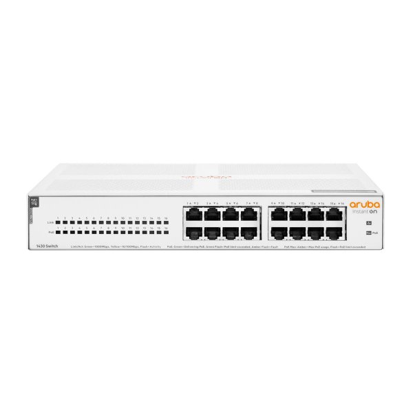 HPE Instant On 1430 16G Class4 PoE 124W, Unmanaged, L2, Gigabit Ethernet (10/100/1000), Power over Ethernet (PoE), Rack-Einbau, 1U