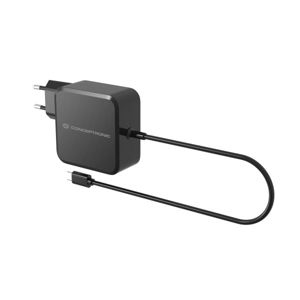 Conceptronic OZUL05BE 100W GaN USB-PD-Ladegerät, Eingebautes USB-C-Kabel, Drinnen, AC, 20 V, 1,8 m, Schwarz