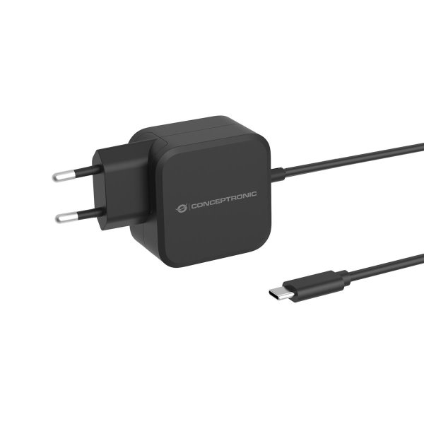 Conceptronic OZUL04BE 67W GaN USB-PD-Ladegerät, Eingebautes USB-C-Kabel, Drinnen, AC, 21 V, 1,8 m, Schwarz