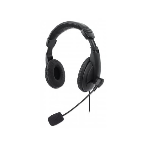 Manhattan Stereo USB-Headset, Leichtes, ohrumschließendes Design (Over-Ear), kabelgebunden, USB-A-Stecker, integrierte Bedienelemente, verstellbares Mikrofon, schwarz, Retailverpackung, Kabelgebunden, Büro/Callcenter, 203 g, Kopfhörer, Schwarz