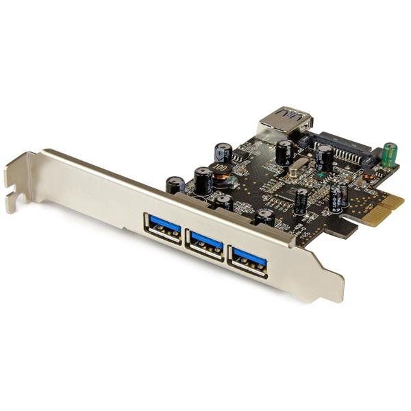 StarTech.com 4 Port PCI Express USB 3.0 Karte, PCIe, USB 3.2 Gen 1 (3.1 Gen 1), Full-height / Low-profile, PCI 2.0, Schwarz, Edelstahl, 3 m