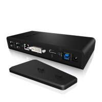 ICY BOX IB-DK2241AC, Kabelgebunden, USB 3.2 Gen 1 (3.1 Gen 1) Type-A, 3,5 mm, 10,100,1000 Mbit/s, Schwarz, 5 Gbit/s