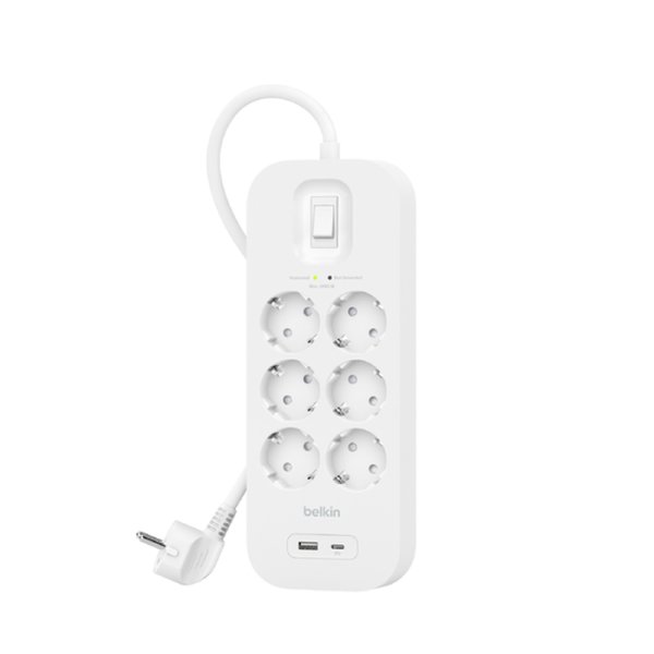 Belkin Connect, 650 J, 6 AC-Ausgänge, Typ F, Typ F (Schuko), Weiß, Universal