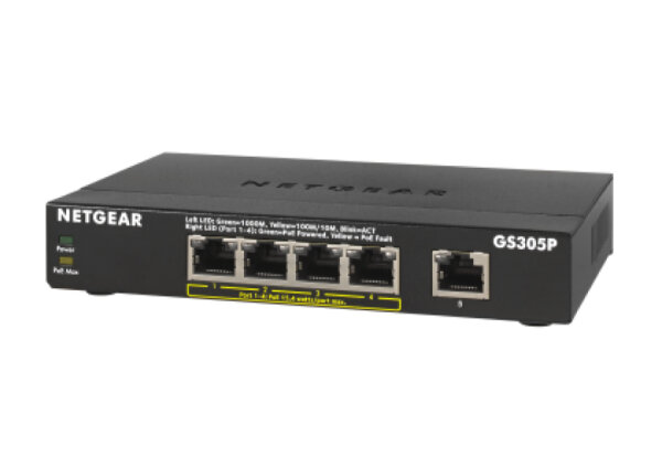 Netgear GS305Pv2, Unmanaged, Gigabit Ethernet (10/100/1000), Vollduplex, Power over Ethernet (PoE), Wandmontage