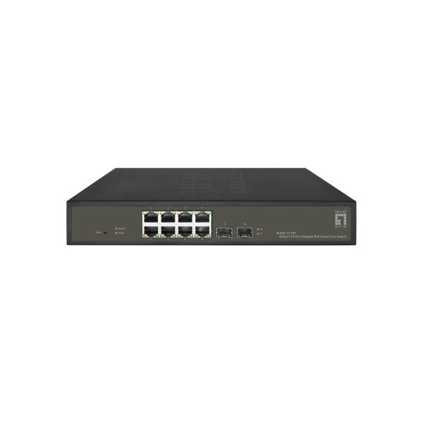 LevelOne Hilbert 10-Port Gigabit PoE Smart Lite Switch, 8 PoE Ausgänge, 2 x Gigabit SFP, 802.3at/af PoE, 130W PoE-Leistungsbudget, Managed, L2, Gigabit Ethernet (10/100/1000), Vollduplex, Power over Ethernet (PoE)