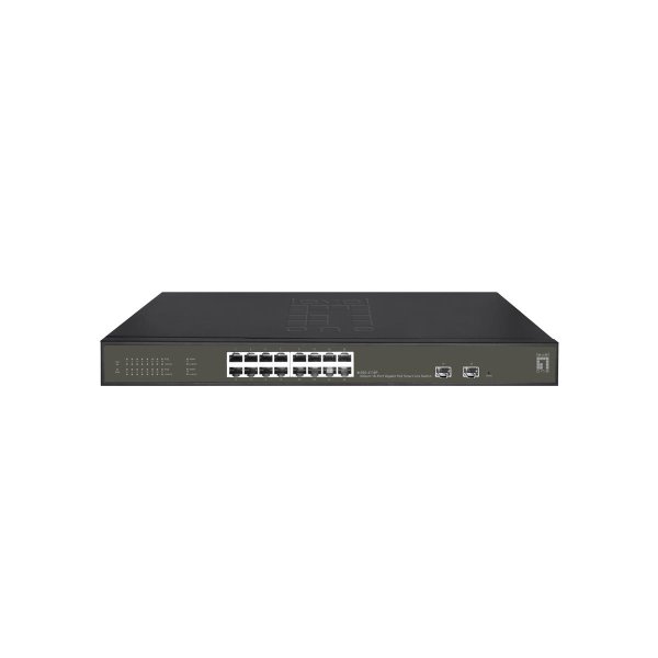 LevelOne Hilbert 18-Port Gigabit PoE Smart Lite Switch, 16 PoE Ausgänge, 2 x Gigabit SFP, 802.3at/af PoE, 230W PoE-Leistungsbudget, Managed, L2, Gigabit Ethernet (10/100/1000), Vollduplex, Power over Ethernet (PoE), Rack-Einbau