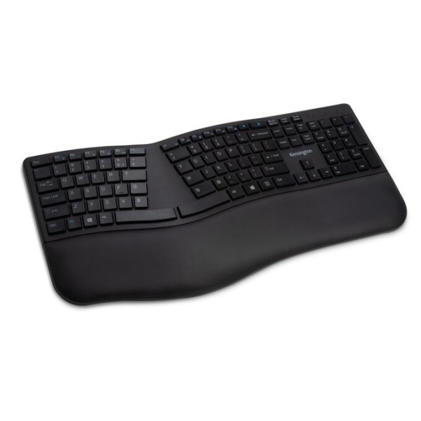 Kensington Pro Fit® Ergo-Tastatur, kabellos (schwarz), Volle Größe (100%), Verkabelt & Kabellos, RF kabellos + USB, QWERTZ, Schwarz