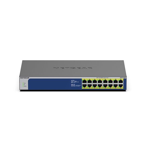 Netgear GS516PP, Unmanaged, Gigabit Ethernet (10/100/1000), Vollduplex, Power over Ethernet (PoE), Rack-Einbau