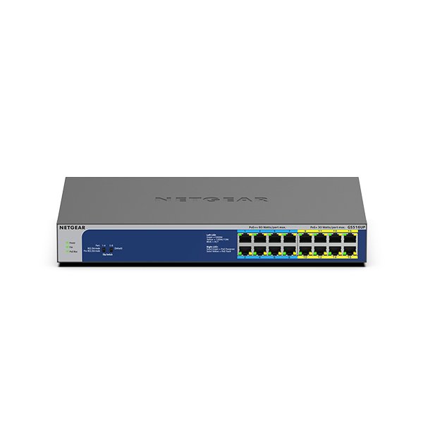 Netgear GS516UP, Unmanaged, Gigabit Ethernet (10/100/1000), Vollduplex, Power over Ethernet (PoE), Rack-Einbau