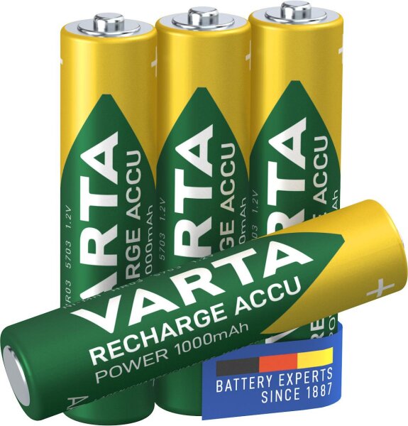 Varta 05703, Wiederaufladbarer Akku, AAA, Nickel-Metallhydrid (NiMH), 1,2 V, 4 Stück(e), 1000 mAh